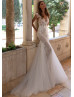 Beaded Ivory Lace Tulle Keyhole Back Wedding Dress